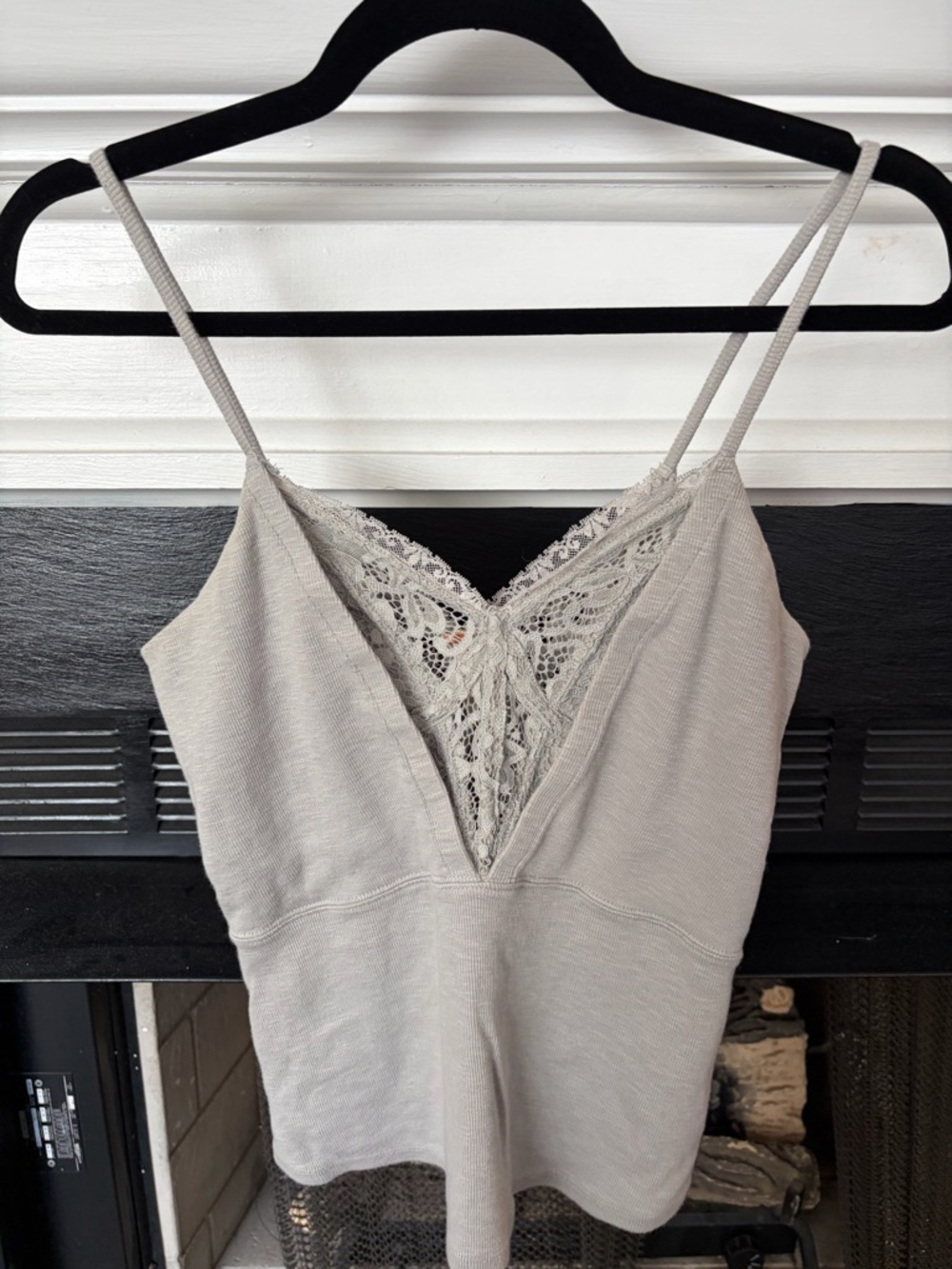 Free People Lace-Trim Chemise in Light Gray